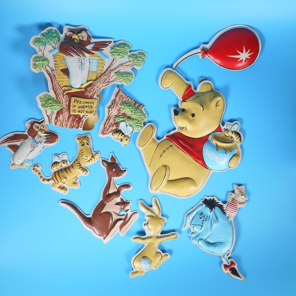 Vintage 50s 60s Disney Winnie the Pooh Wall Art Decor MCM Eeyore Tigger Owl